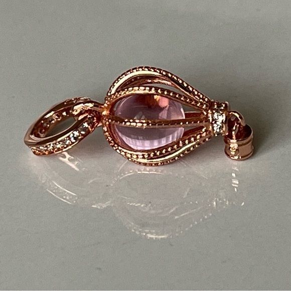 Rose Gold Plated Sterling Silver Sparkling Pink Hot Air Balloon Charm - Picture 5 of 5